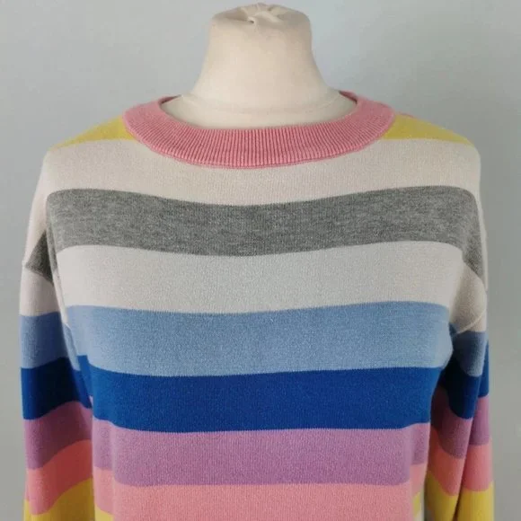 CREW CLOTHING 10 Multicoloured Striped Crew Neck Jumper Casual Long Sleeve - Picture 3 of 5